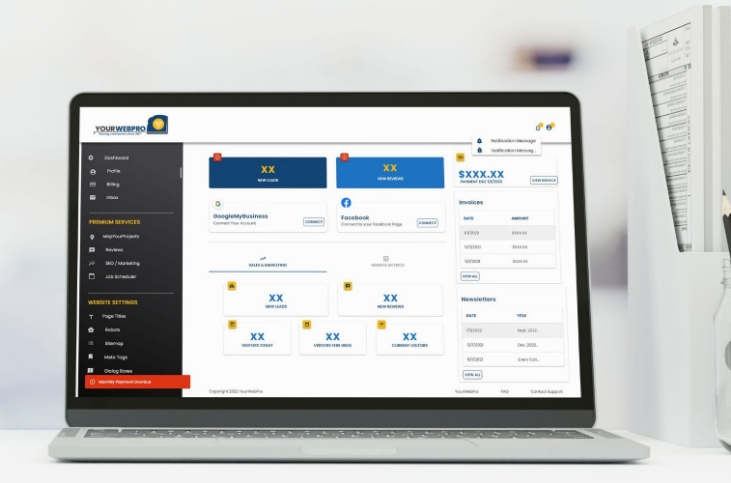view of portal dashboard on a laptop